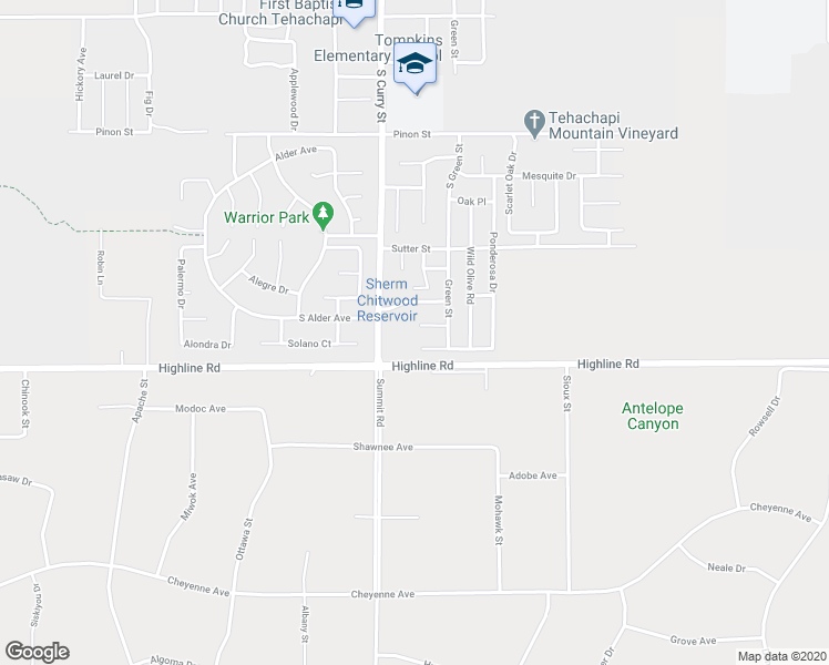 map of restaurants, bars, coffee shops, grocery stores, and more near 110 Elderberry Court in Tehachapi