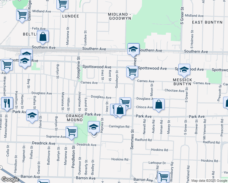 map of restaurants, bars, coffee shops, grocery stores, and more near 787 Goodwyn Street in Memphis