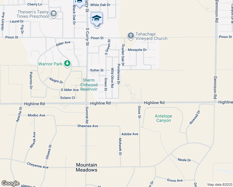 map of restaurants, bars, coffee shops, grocery stores, and more near 1449 Ponderosa Drive in Tehachapi
