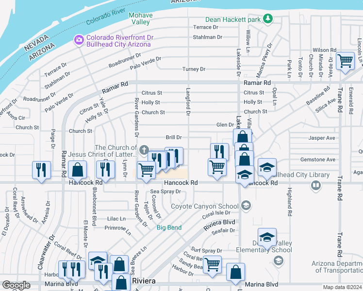 map of restaurants, bars, coffee shops, grocery stores, and more near 863 Baseline Rd in Bullhead City