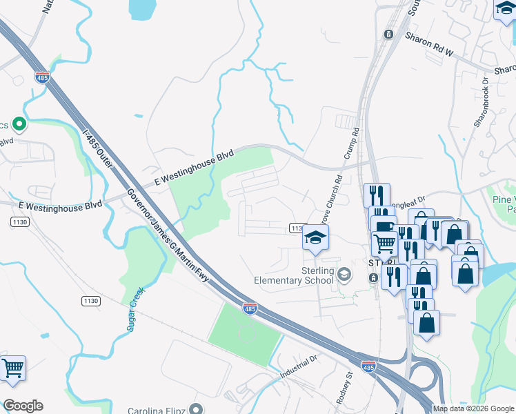 map of restaurants, bars, coffee shops, grocery stores, and more near in Charlotte