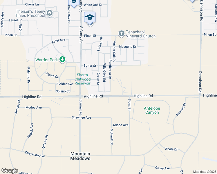 map of restaurants, bars, coffee shops, grocery stores, and more near 1449 Ponderosa Drive in Tehachapi