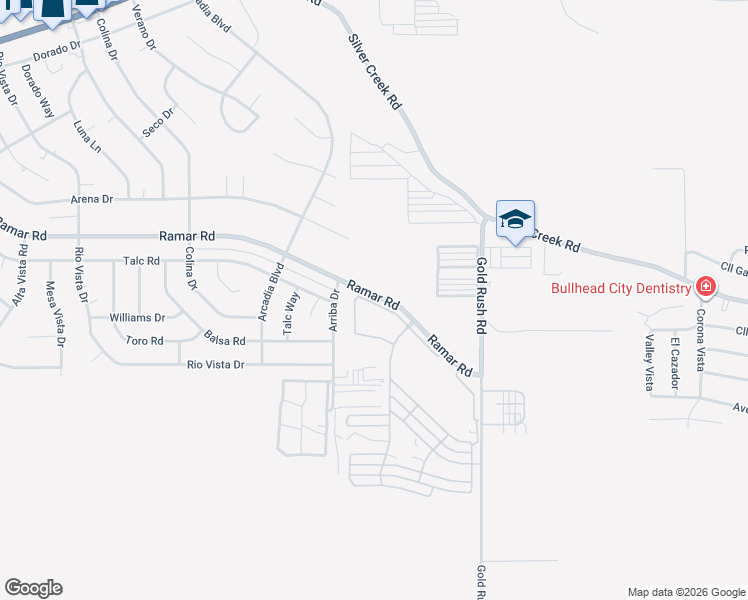 map of restaurants, bars, coffee shops, grocery stores, and more near 77 Saipan Circle in Bullhead City