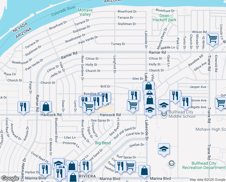 map of restaurants, bars, coffee shops, grocery stores, and more near 863 Baseline Road in Bullhead City
