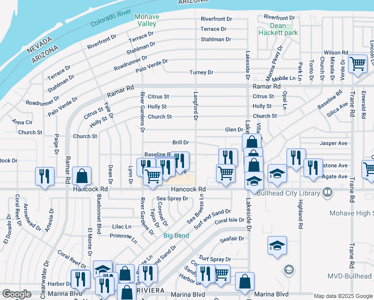 map of restaurants, bars, coffee shops, grocery stores, and more near 863 Baseline Road in Bullhead City