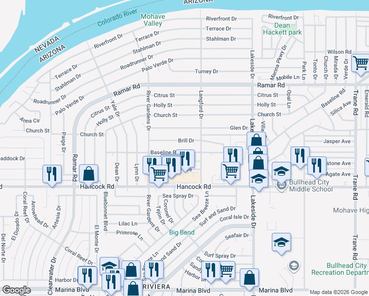 map of restaurants, bars, coffee shops, grocery stores, and more near 827 Baseline Road in Bullhead City