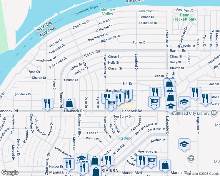 map of restaurants, bars, coffee shops, grocery stores, and more near 793 Baseline Road in Bullhead City