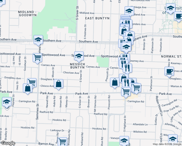 map of restaurants, bars, coffee shops, grocery stores, and more near 780 Brower Street in Memphis