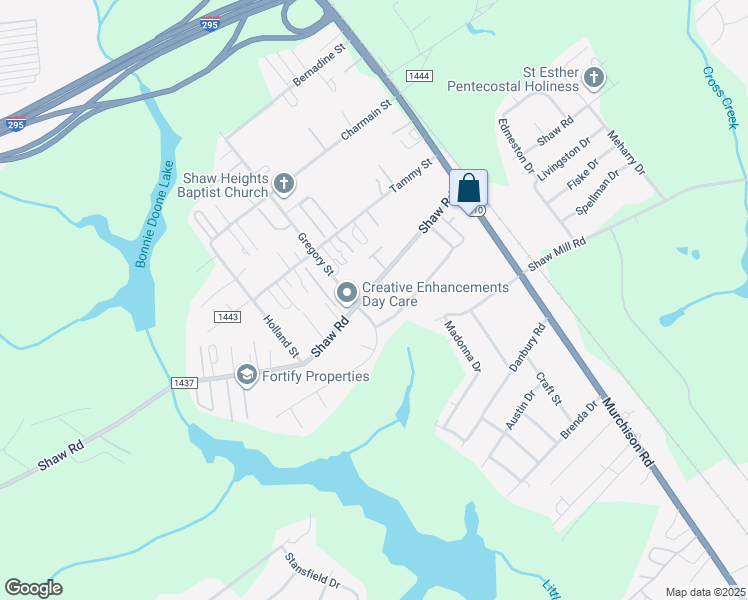 map of restaurants, bars, coffee shops, grocery stores, and more near 1602 Shaw Road in Fayetteville