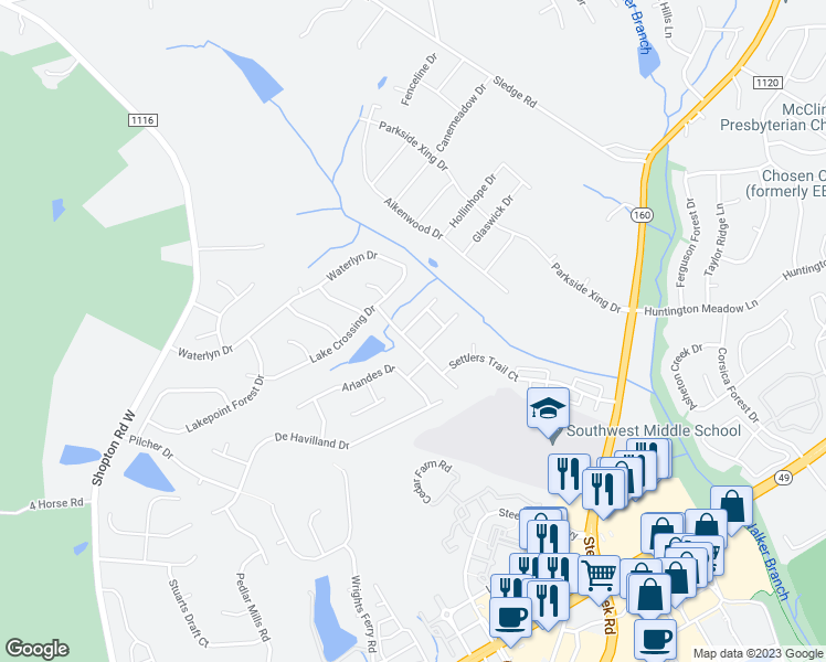 map of restaurants, bars, coffee shops, grocery stores, and more near 11725 Ragan Elizabeth Court in Charlotte