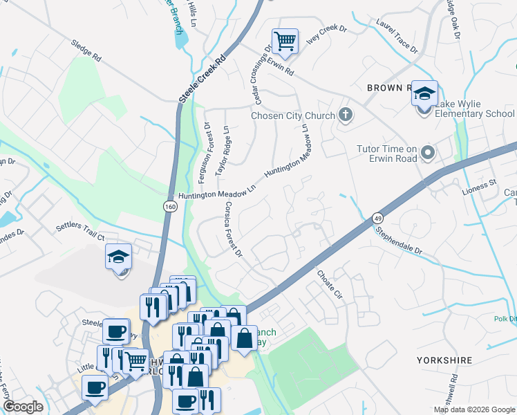 map of restaurants, bars, coffee shops, grocery stores, and more near 13626 Armour Ridge Drive in Charlotte