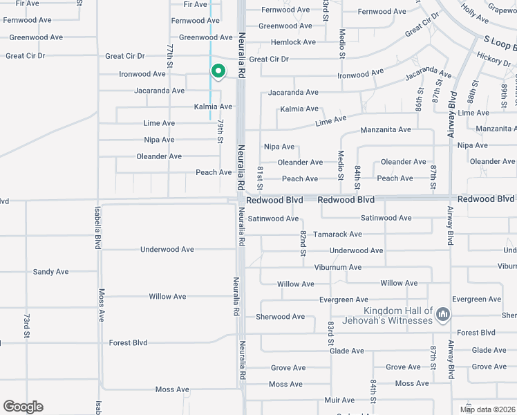 map of restaurants, bars, coffee shops, grocery stores, and more near 8100 Redwood Boulevard in California City