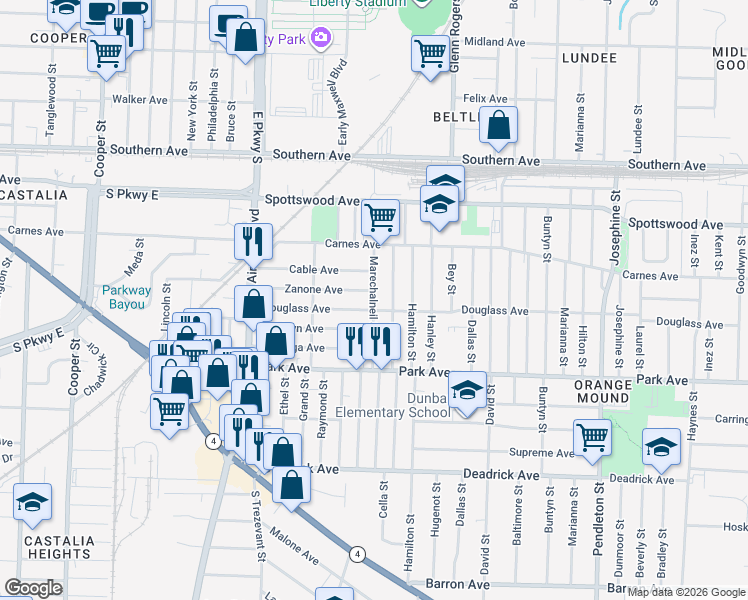 map of restaurants, bars, coffee shops, grocery stores, and more near 793 Cella Street in Memphis