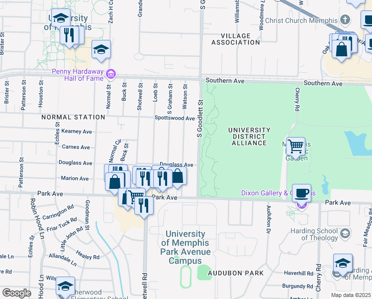 map of restaurants, bars, coffee shops, grocery stores, and more near 746 Watson Street in Memphis