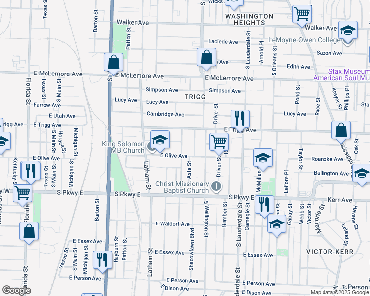 map of restaurants, bars, coffee shops, grocery stores, and more near 430 East Olive Avenue in Memphis