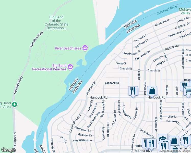 map of restaurants, bars, coffee shops, grocery stores, and more near 1655 Dianne Drive in Bullhead City