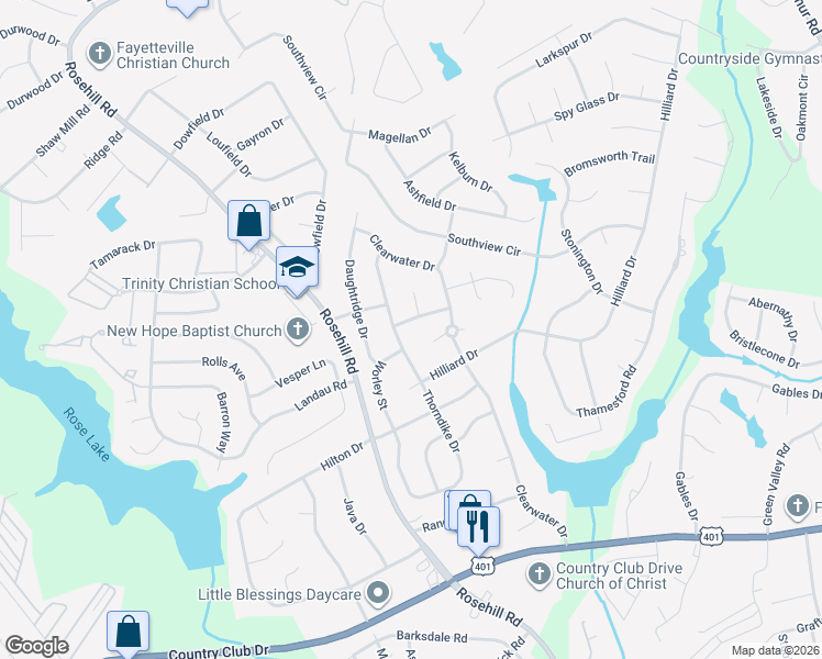 map of restaurants, bars, coffee shops, grocery stores, and more near 716 Packard Pl in Fayetteville