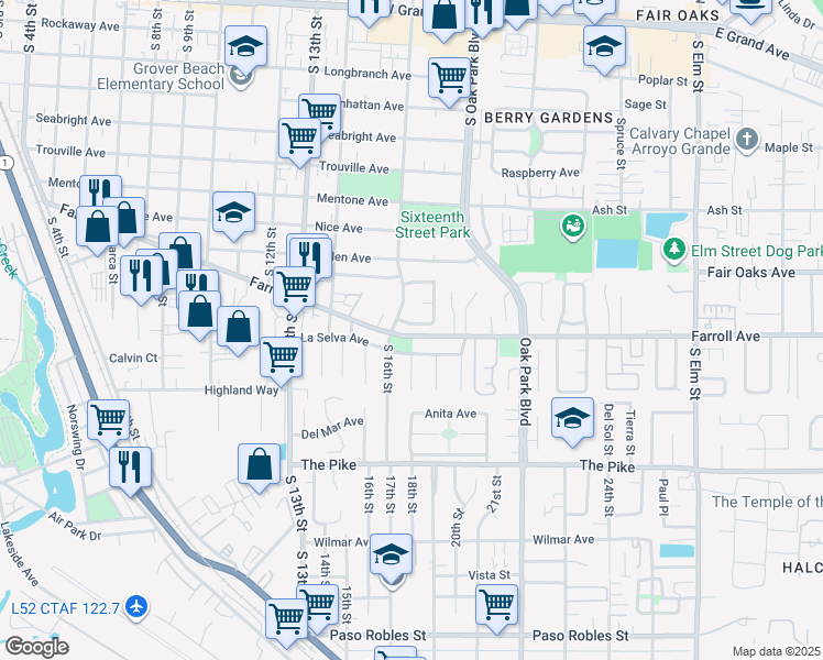 map of restaurants, bars, coffee shops, grocery stores, and more near 1626 Monterey Avenue in Grover Beach