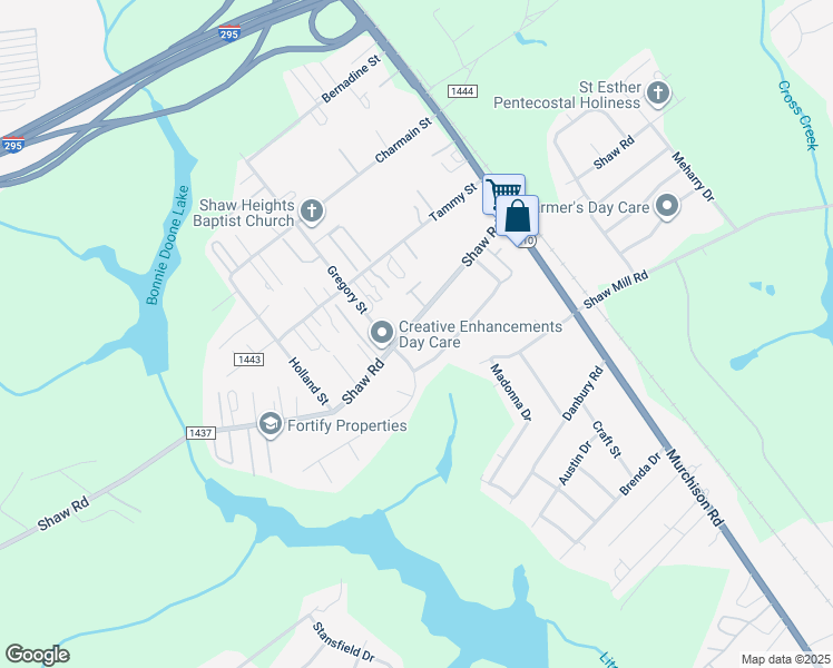 map of restaurants, bars, coffee shops, grocery stores, and more near 1606 Shaw Road in Fayetteville
