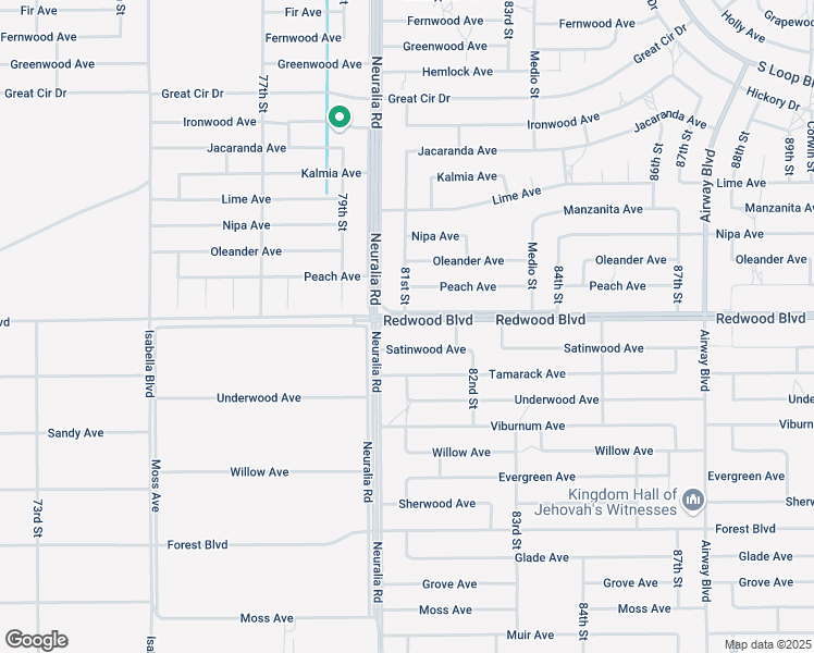 map of restaurants, bars, coffee shops, grocery stores, and more near Redwood Boulevard in California City