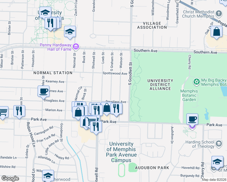 map of restaurants, bars, coffee shops, grocery stores, and more near 755 Watson Street in Memphis