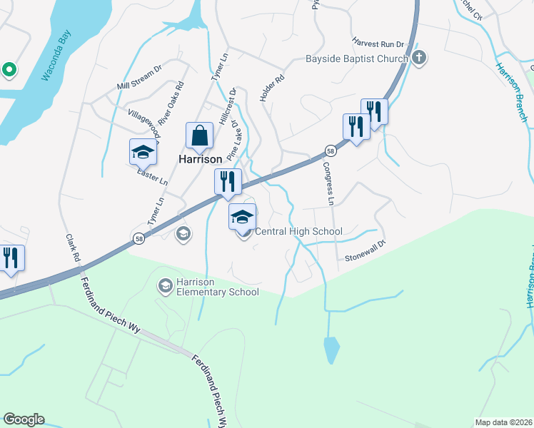 map of restaurants, bars, coffee shops, grocery stores, and more near 5717 Bent Drive in Harrison
