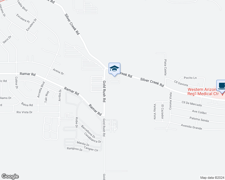 map of restaurants, bars, coffee shops, grocery stores, and more near 1646 Gold Rush Road in Bullhead City