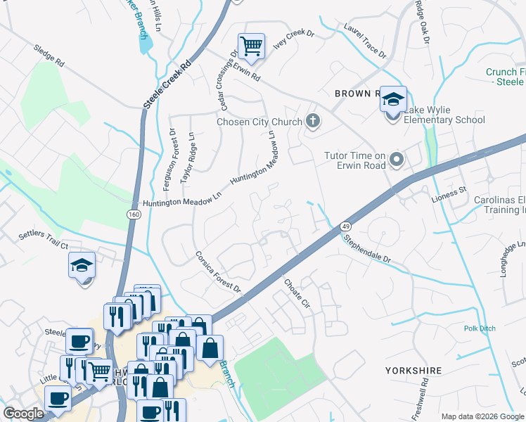 map of restaurants, bars, coffee shops, grocery stores, and more near in Charlotte