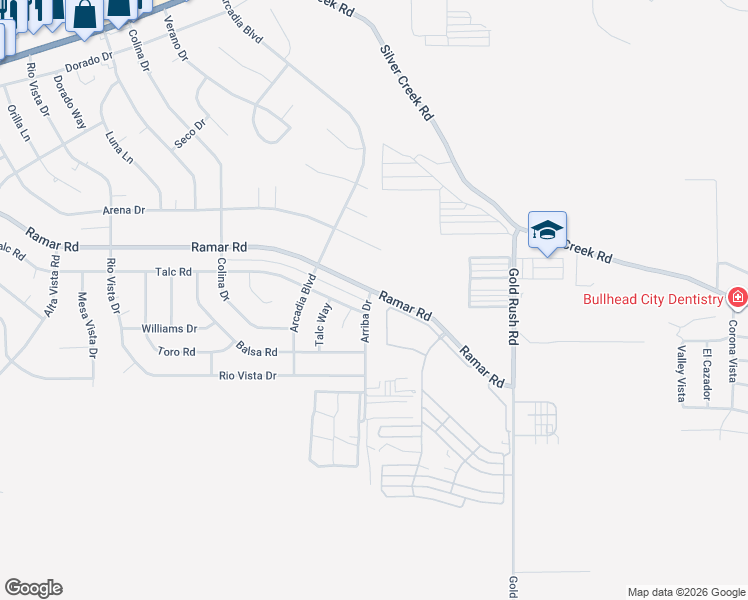 map of restaurants, bars, coffee shops, grocery stores, and more near 1630 Arriba Drive in Bullhead City