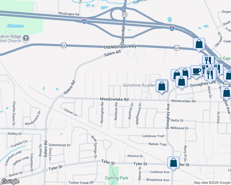 map of restaurants, bars, coffee shops, grocery stores, and more near 2440 Whitehall in Conway