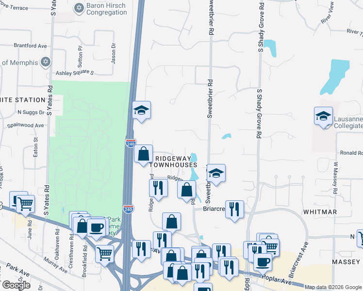 map of restaurants, bars, coffee shops, grocery stores, and more near 751 Eventide Drive in Memphis
