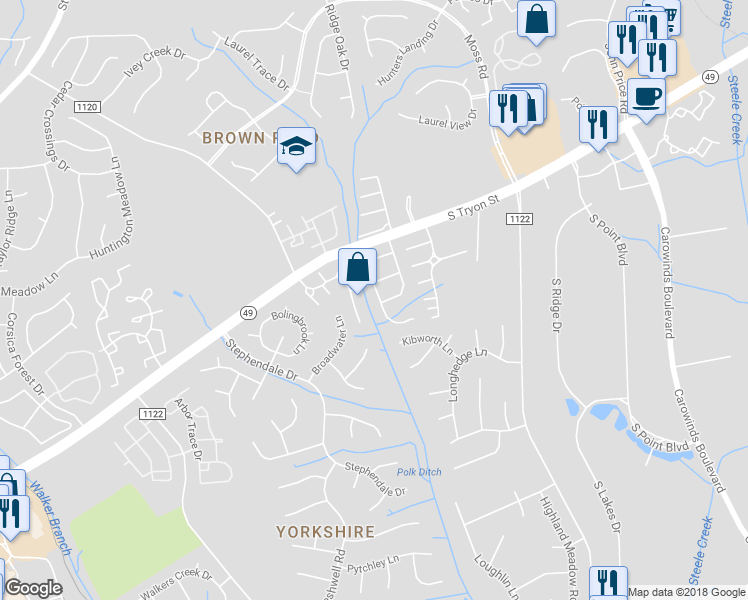 map of restaurants, bars, coffee shops, grocery stores, and more near 14626 Lions Paw Street in Charlotte