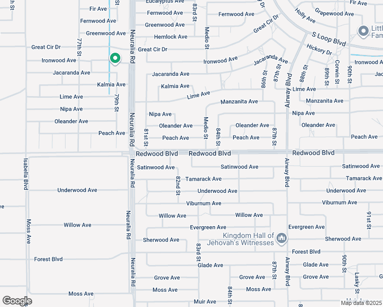 map of restaurants, bars, coffee shops, grocery stores, and more near 83rd Street in California City