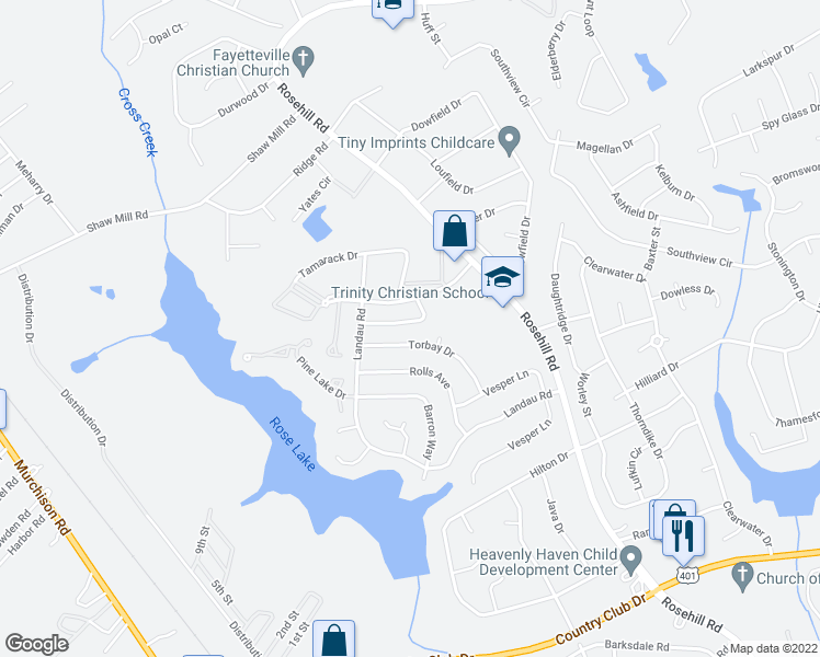 map of restaurants, bars, coffee shops, grocery stores, and more near 751 Hedgelawn Way in Fayetteville