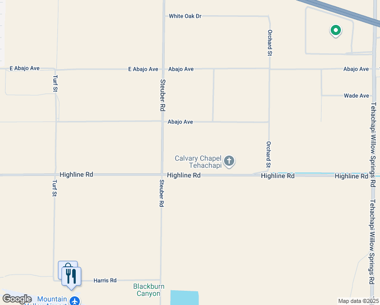 map of restaurants, bars, coffee shops, grocery stores, and more near Highline in Tehachapi