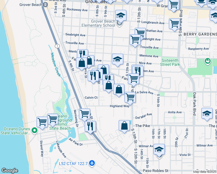 map of restaurants, bars, coffee shops, grocery stores, and more near 928 Huston Street in Grover Beach
