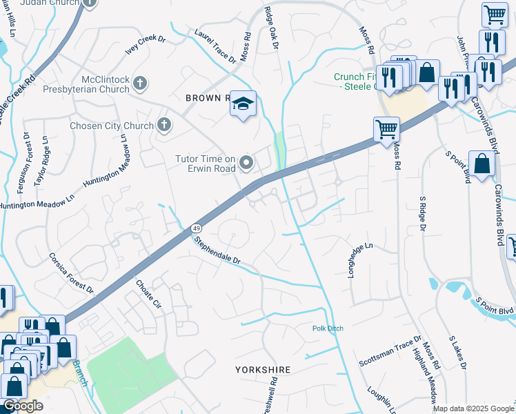 map of restaurants, bars, coffee shops, grocery stores, and more near 11837 Lion Cub Lane in Charlotte