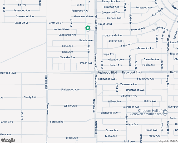 map of restaurants, bars, coffee shops, grocery stores, and more near Redwood Boulevard in California City
