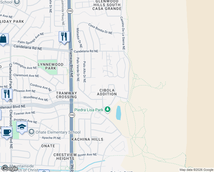 map of restaurants, bars, coffee shops, grocery stores, and more near 2516 Punta De Vista Drive Northeast in Albuquerque