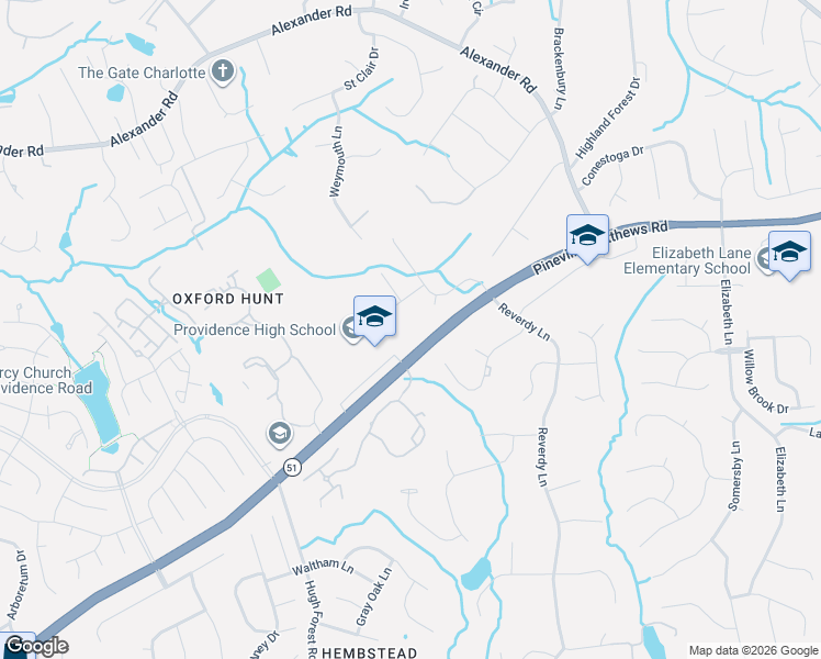 map of restaurants, bars, coffee shops, grocery stores, and more near 1614 Pineville-Matthews Road in Charlotte