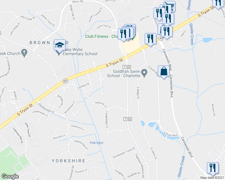 map of restaurants, bars, coffee shops, grocery stores, and more near 13311 Savannah Cottage Drive in Charlotte