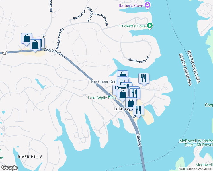 map of restaurants, bars, coffee shops, grocery stores, and more near 4160 Charlotte Highway in Clover