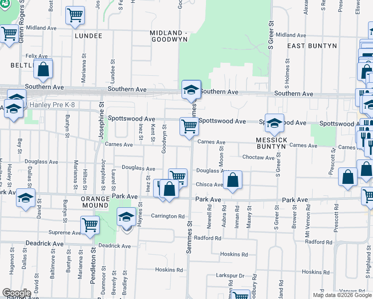 map of restaurants, bars, coffee shops, grocery stores, and more near 2992 Carnes Avenue in Memphis