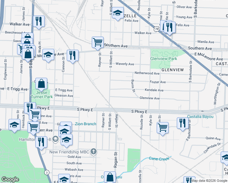 map of restaurants, bars, coffee shops, grocery stores, and more near 1266 South Willett Street in Memphis