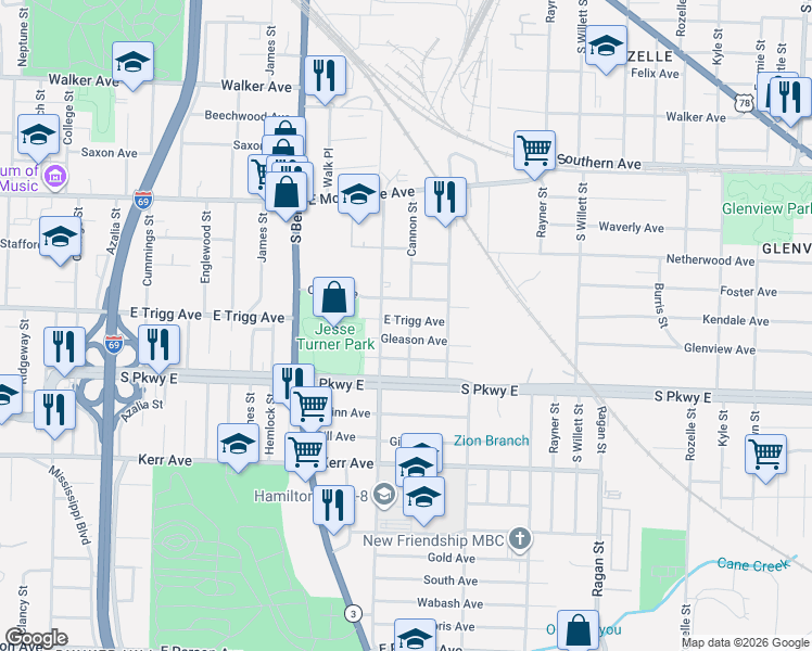 map of restaurants, bars, coffee shops, grocery stores, and more near 1329 Orgill Avenue in Memphis