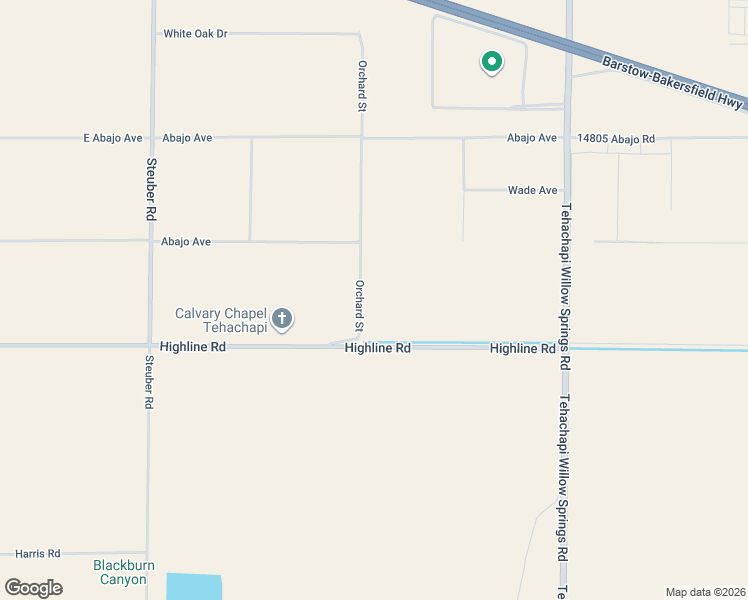 map of restaurants, bars, coffee shops, grocery stores, and more near Orchard Street in Tehachapi