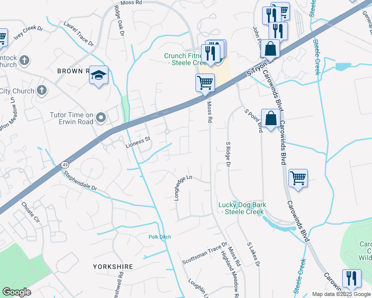 map of restaurants, bars, coffee shops, grocery stores, and more near 13311 Savannah Cottage Drive in Charlotte