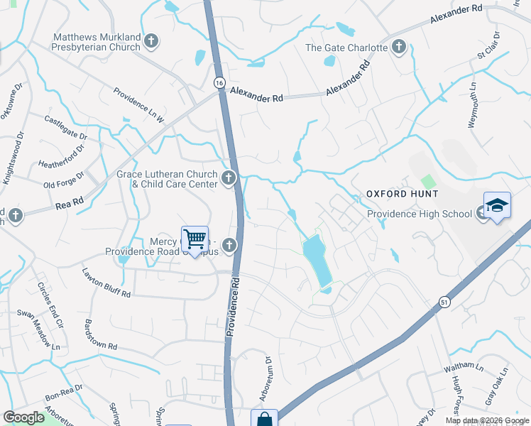 map of restaurants, bars, coffee shops, grocery stores, and more near 7616 Bosham Lane in Charlotte