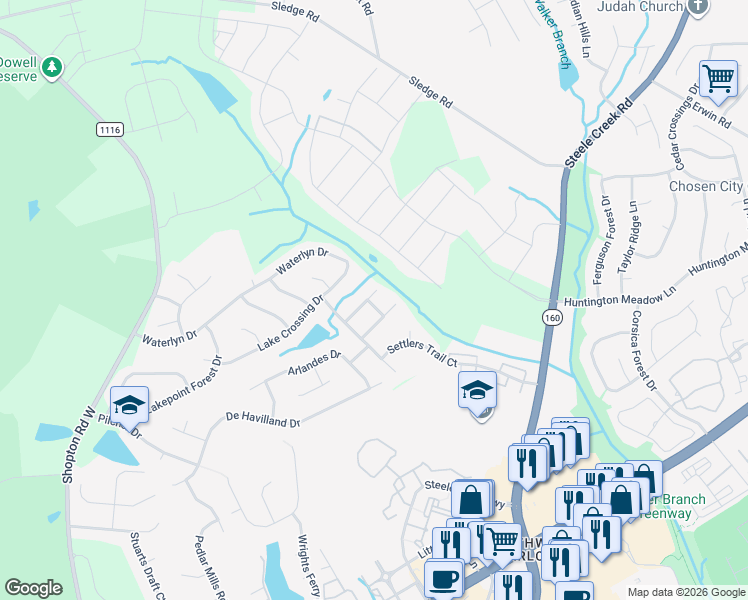 map of restaurants, bars, coffee shops, grocery stores, and more near 11608 Ragan Elizabeth Court in Charlotte
