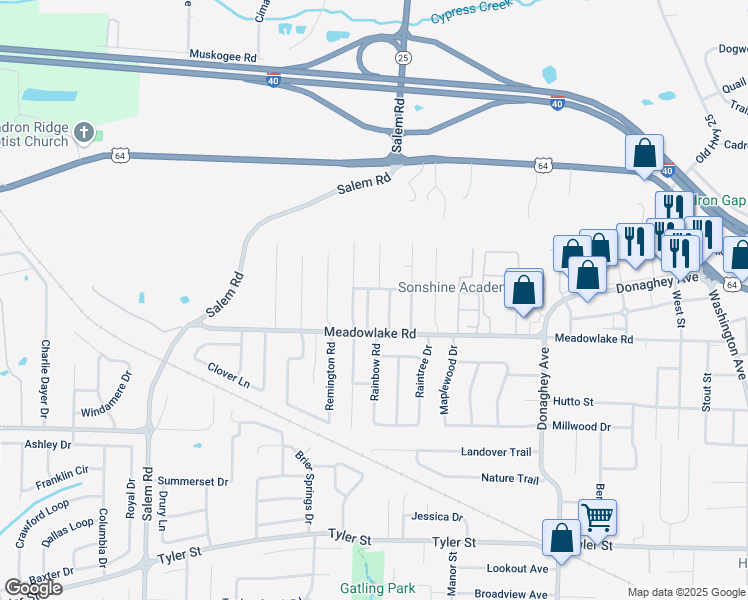map of restaurants, bars, coffee shops, grocery stores, and more near 2500 Gibby Drive in Conway